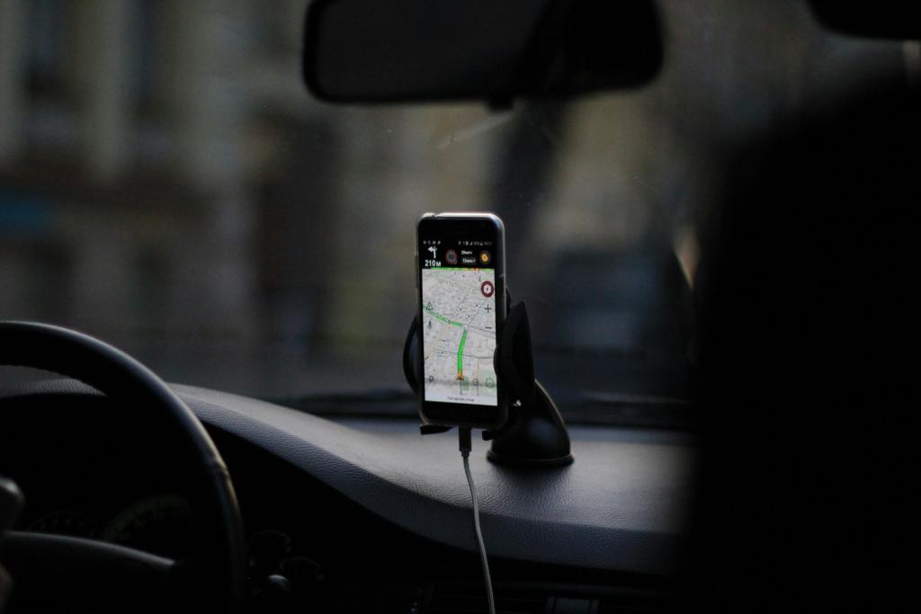 Phone GPS on a car dashboard.